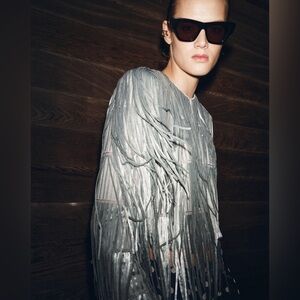 Zara🩶🩶🩶 Fringed Silver Sequin Jacket Size Medium - NWT